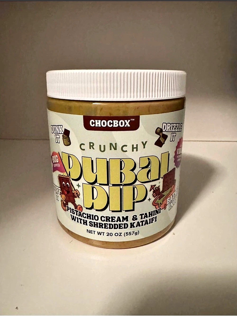 Chocbox Crunchy Dubai Dip Pistachio Cream & Tahini with Shredded Kataifi 20 oz